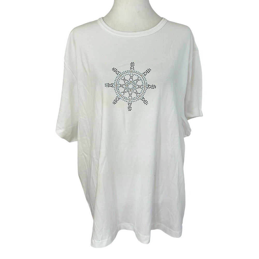 Cruise Wear & Co NWT Nautical Theme Short Sleeve Top SZ 3XL White 100% Cotton